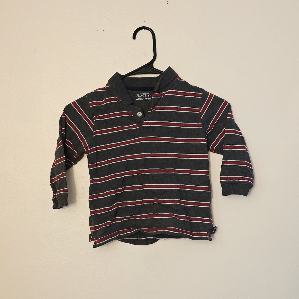 Place Kids 4T Polo with Gray and Red Stripes
